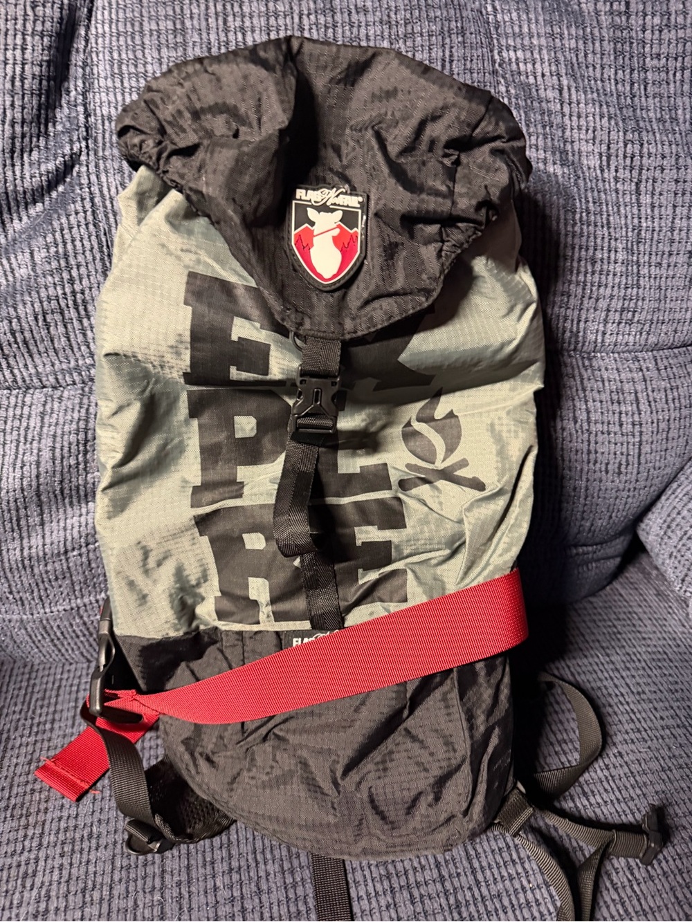 Flag Nor Fail Hiking Black & Gray Backpack with Red Strap